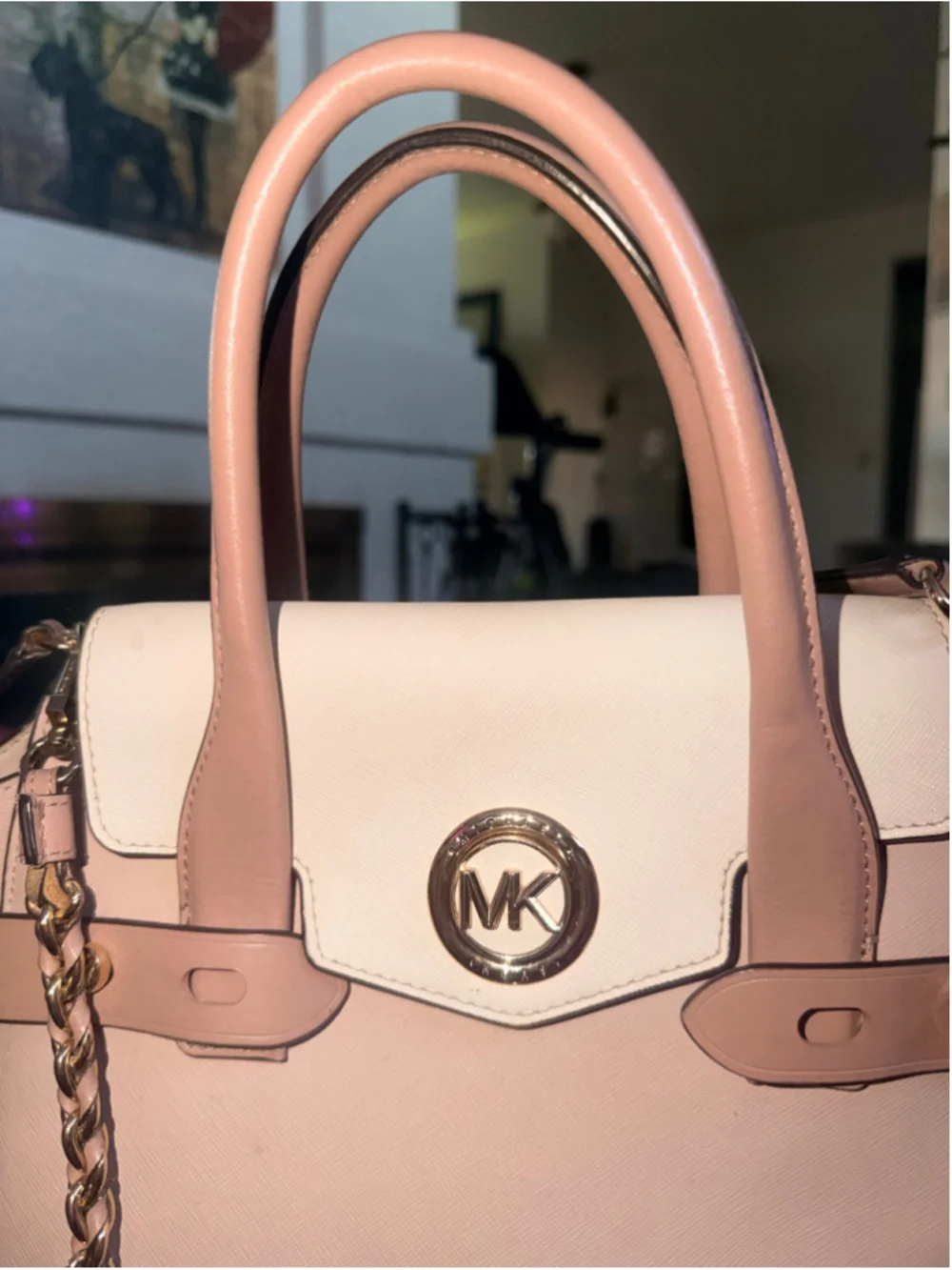 Michael Kors Blush Pink & Vanilla Saffiano Leather Satchel + Matching WrisWallet